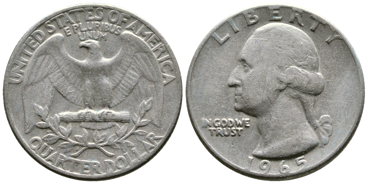 США 25 центов (квотер) 1965 Вашингтон KM 164а медь плакированная медно-никелем 51-4835