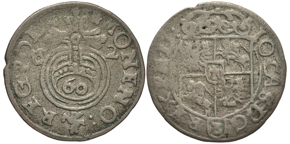 Польша 3 полкера (3 полторака - 1 крейцер) 1662 (16)62, Ян Казимир Понятовский (1649-1668), вес 1,03 гр. KM 105 серебро 1516-1231