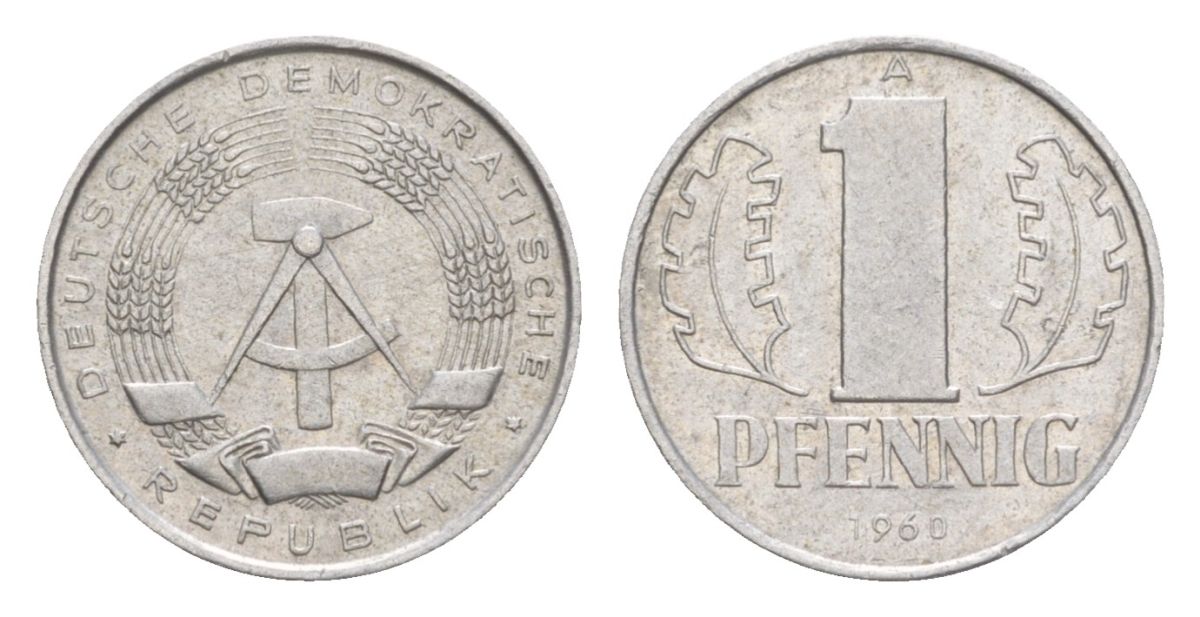 ГДР 1 пфенниг 1960 A KM 8.1 алюминий 4630-567