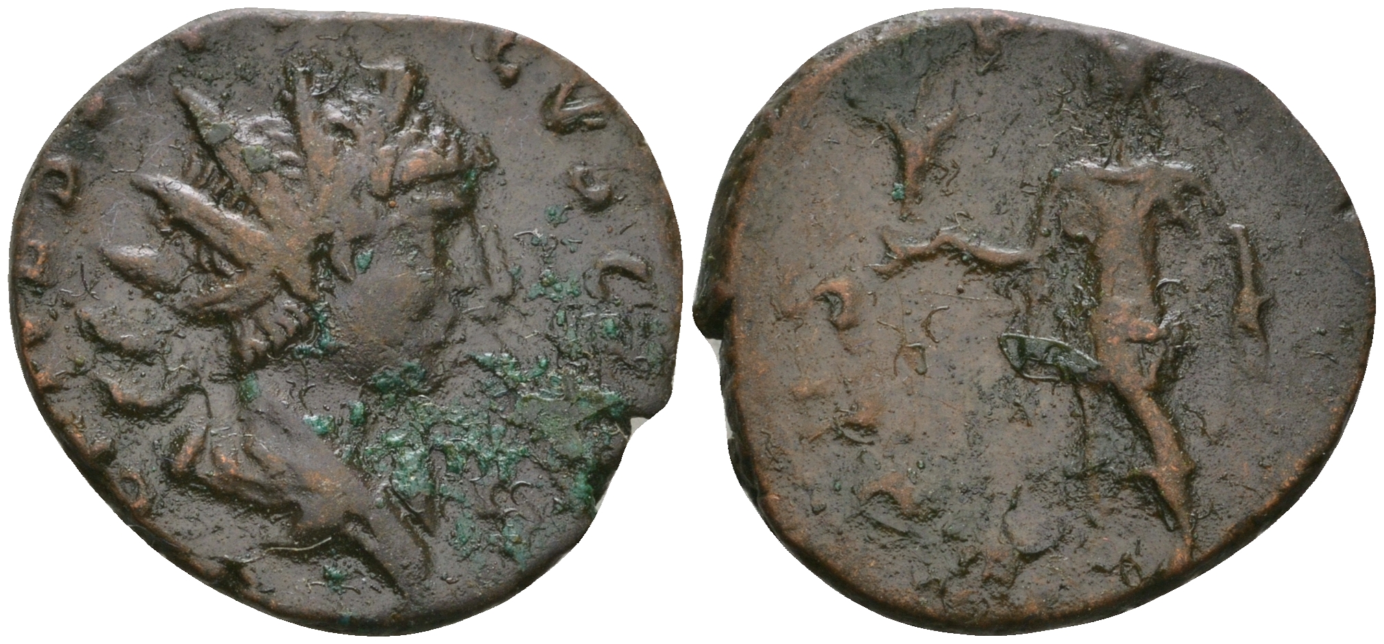 Римская Империя, императоры в Галлии антониниан 271 - 274 Тетрик II в ранге цезаря, C PIV ESV TETRICVS CAES, бюст цезаря / SPES AVGG, Спея, персонификация Мира, Августа Треверов RIC 270 биллон 1073-19-34