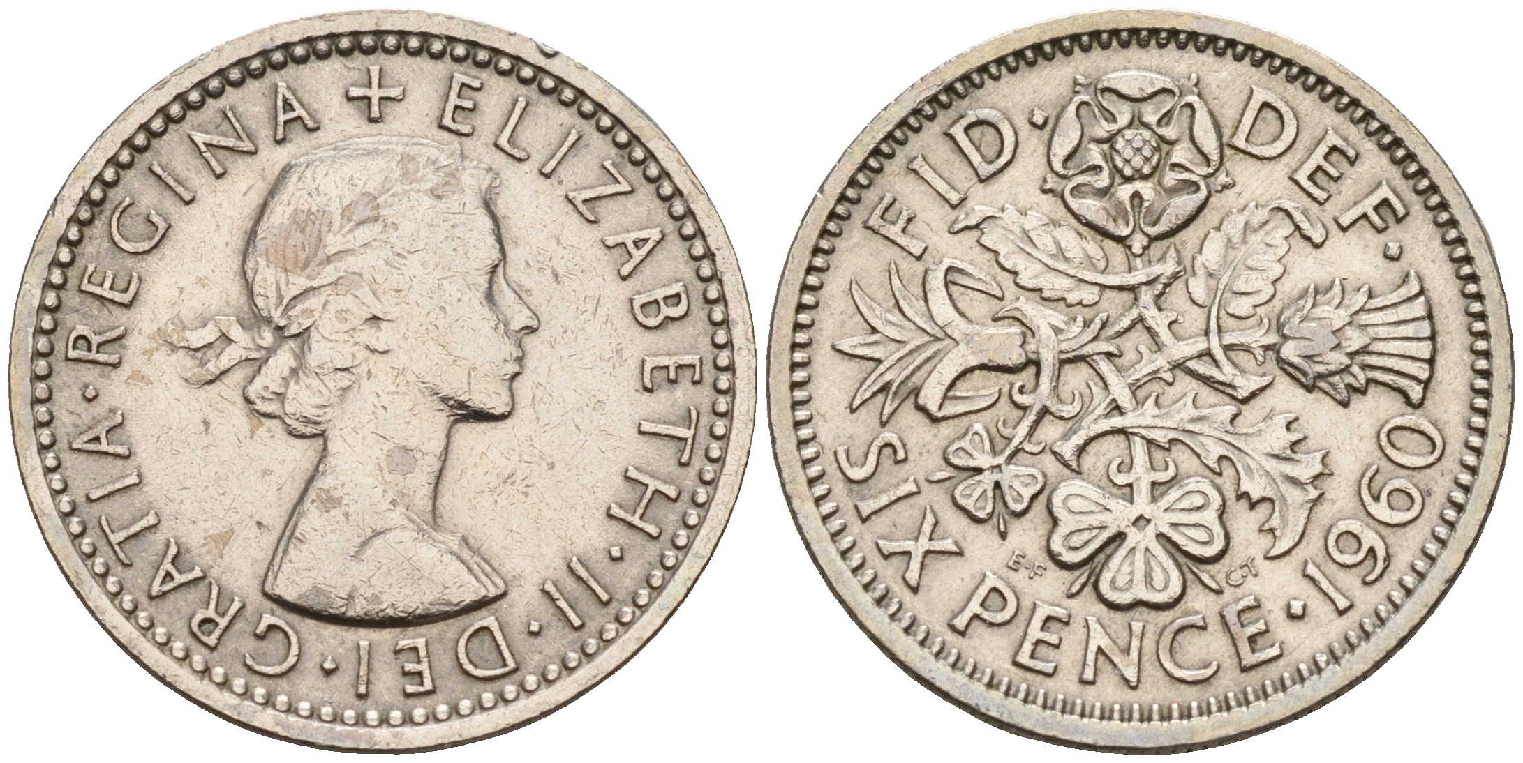 Великобритания 6 пенсов 1960 Елизавета II (1952-2022) KM 903, Spink 4149 медно-никель    4152-1169