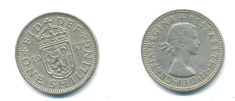 Великобритания 1 шиллинг 1957 Елизавета II (1952-2022), Шотландский герб KM 905, Spink 4148 медно-никель 23-945