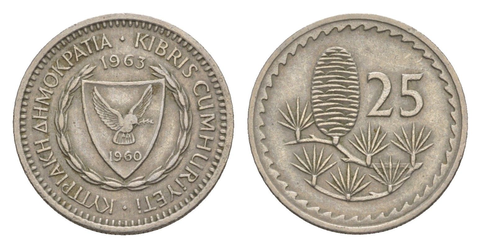 Кипр 25 милей 1963 KM 40 медно-никель 4649-1167