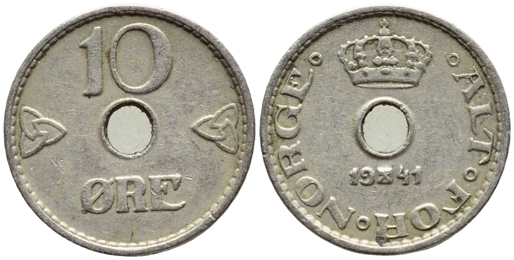 НОРВЕГИЯ 10 ЭРЕ 1941 ХОКОН VII (1905-1957) KM 383 медно-никель 4396-366