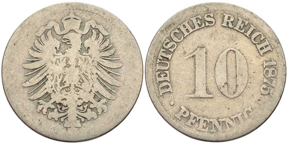 ГЕРМАНИЯ 10 ПФЕННИГОВ 1875 C, СТАРОГЕРБОВКА KM 4, J. 4 медно-никель 4401-252