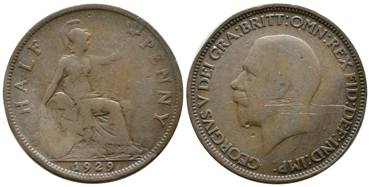 Великобритания 1/2 пенни 1929 Георг V (1910-1936) KM 837 Spink 4058 бронза 08-731