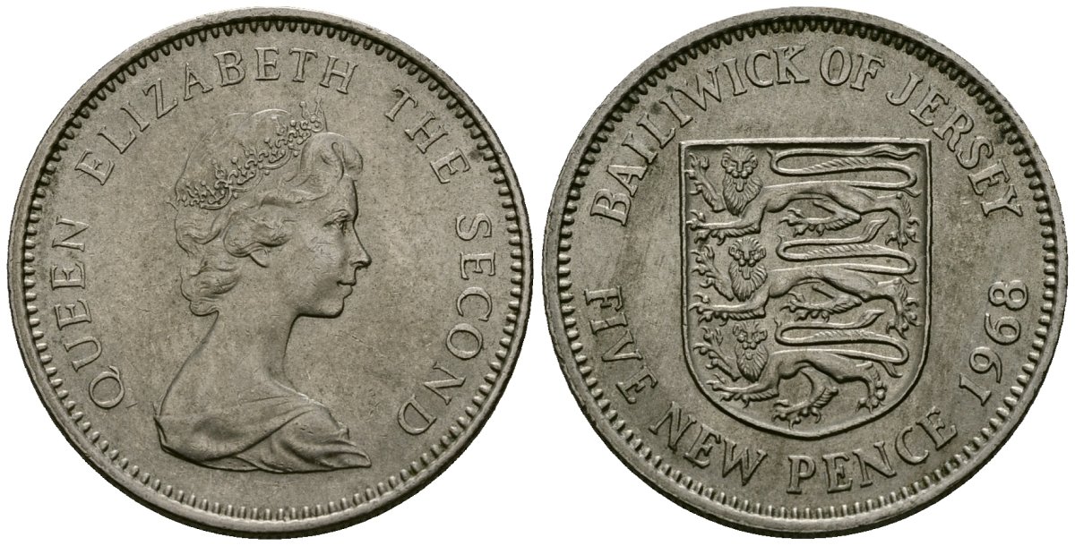 Джерси 5 новых пенсов 1968 королева Елизавета II (1952-) KM 32 медно-никель 4167-716