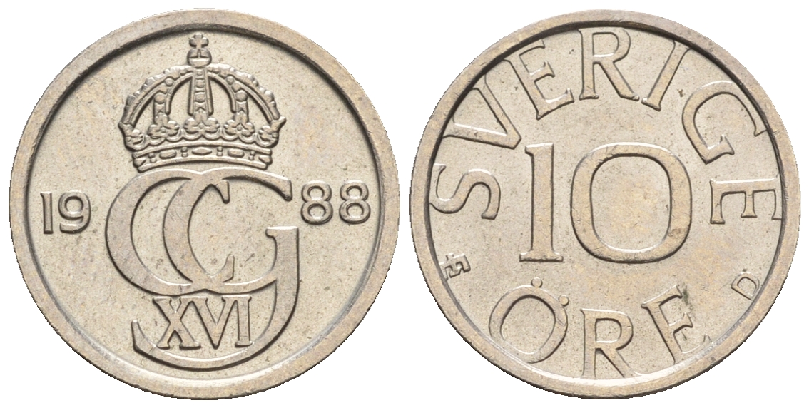 Швеция 10 эре 1988 Карл XVI Густав (1973- ) KM 850 медно-никель 4609-967