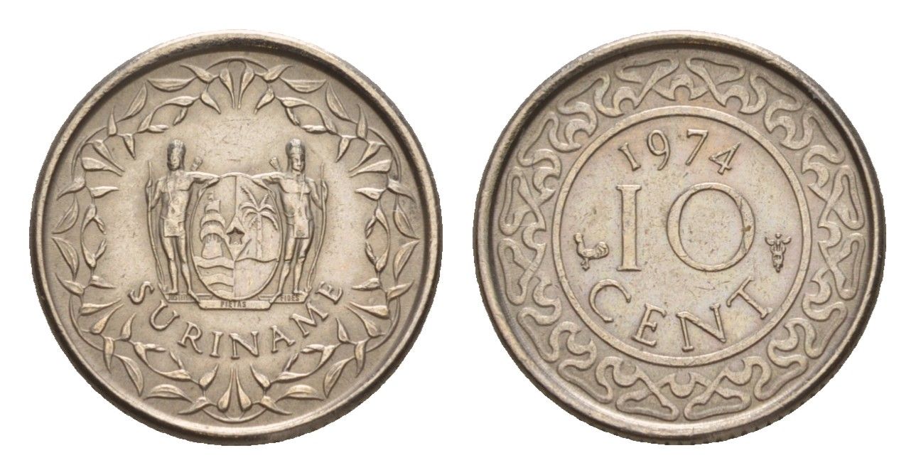 Суринам 10 центов 1974 KM 13 медно-никель 4649-966