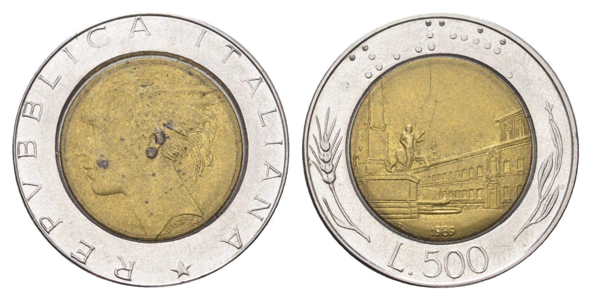 Италия 500 лир 1989 R, Квиринальский дворец в Риме KM 111 биметалл 4704-1013