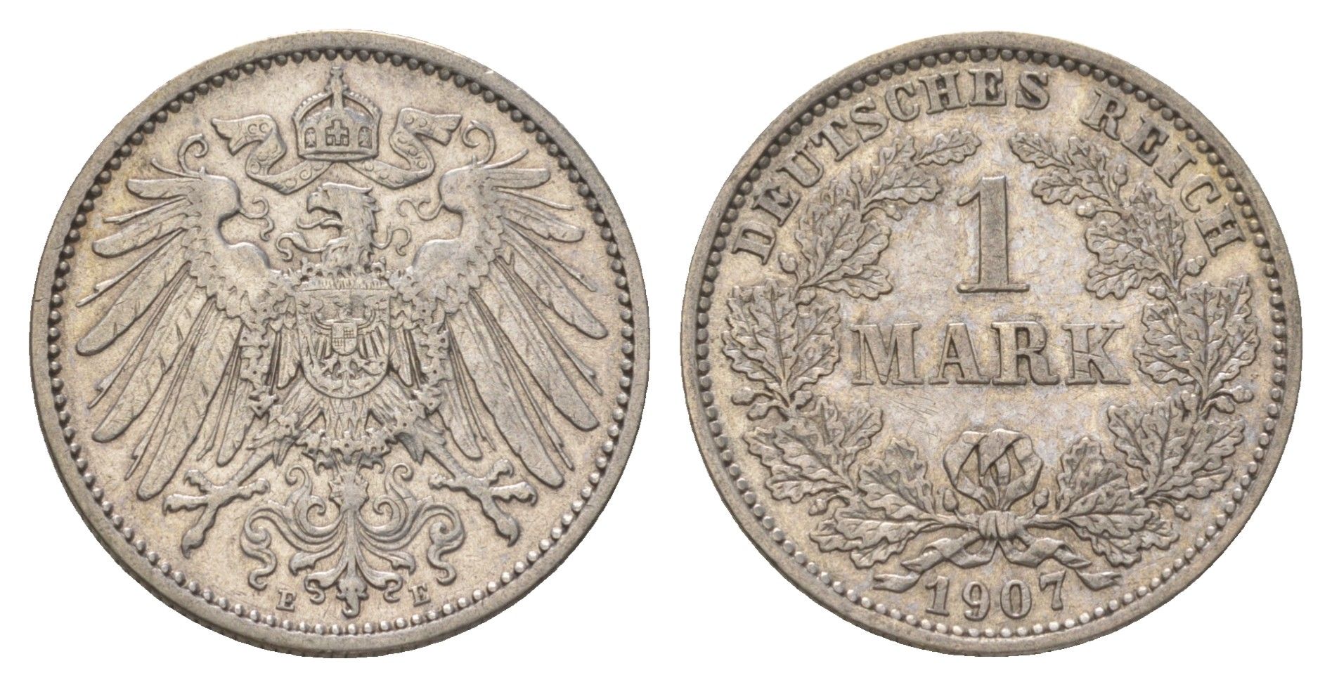 Германия 1 марка 1907 E, Вильгельм II (1888-1918) KM 14, J. 17 серебро 4626-211