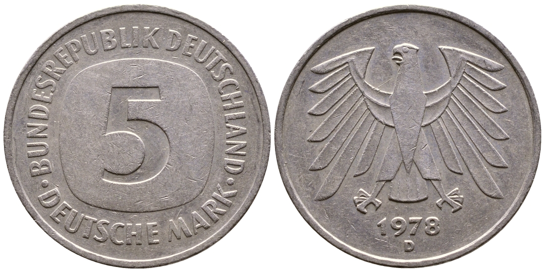 ФРГ 5 МАРОК 1978 D, KM 140.1, J. 415 медно-никель плакированный никелем 56-1043
