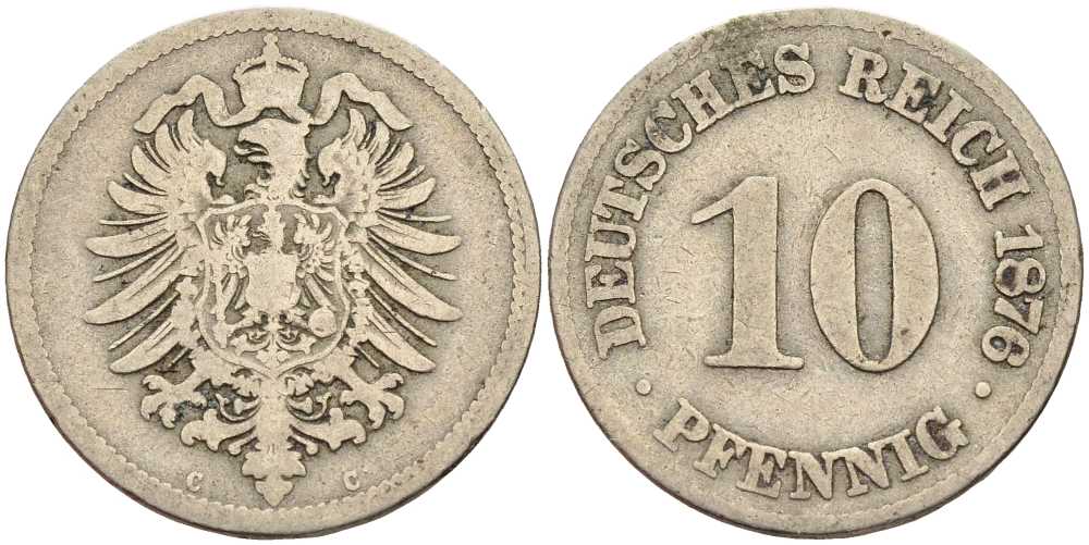 ГЕРМАНИЯ 10 ПФЕННИГОВ 1876 C, СТАРОГЕРБОВКА KM 4, J. 4 медно-никель 4401-311