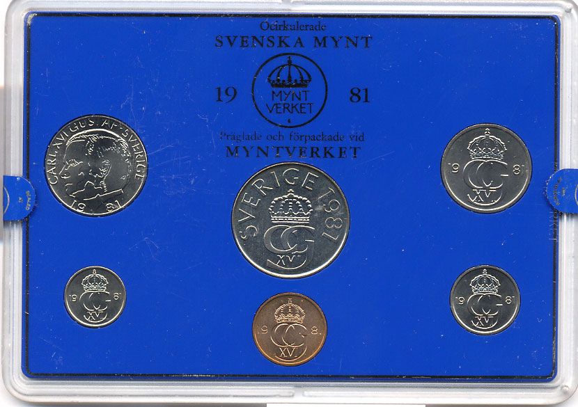 Швеция набор монетного двора из 6 монет 1981 в пластике, Карл XVI Густав (1973- ) KM MS19 UNC 7-5-7-193