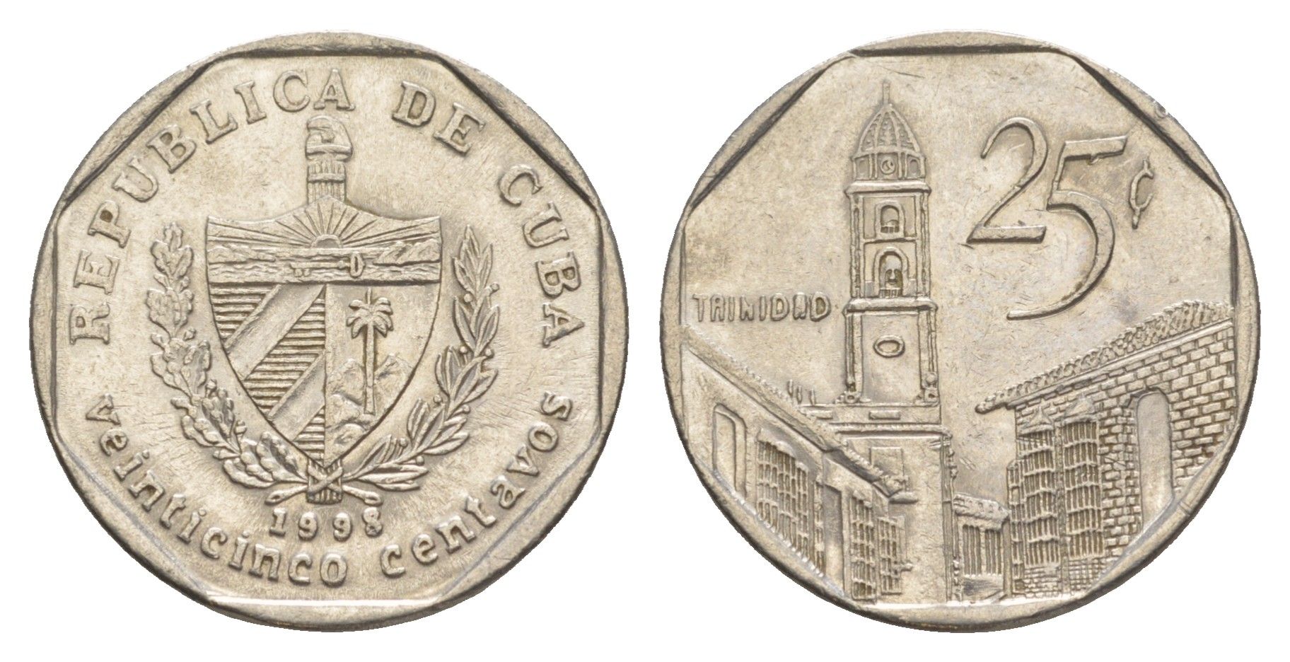Куба 25 сентаво 1998 площадь в Тринидаде KM 577.2 сталь плакированная никелем 4646-416