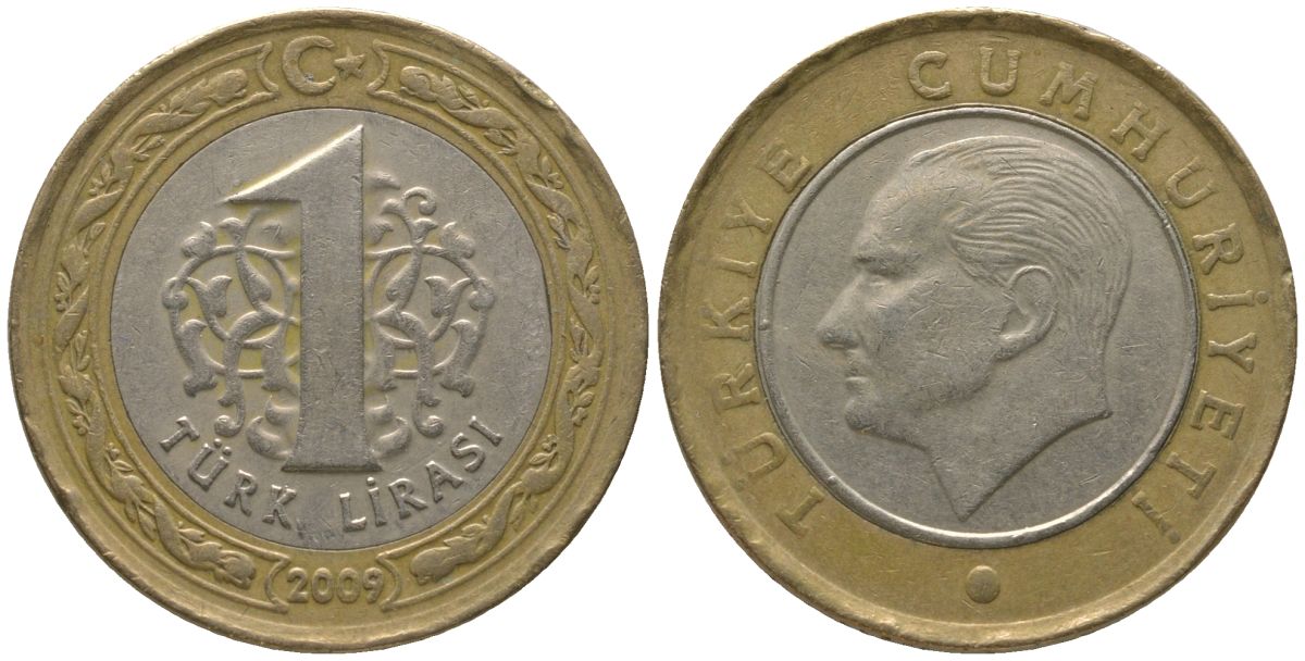Турция 1 лира 2009 Кемаль Ататюрк KM 1244 биметалл 4561-852