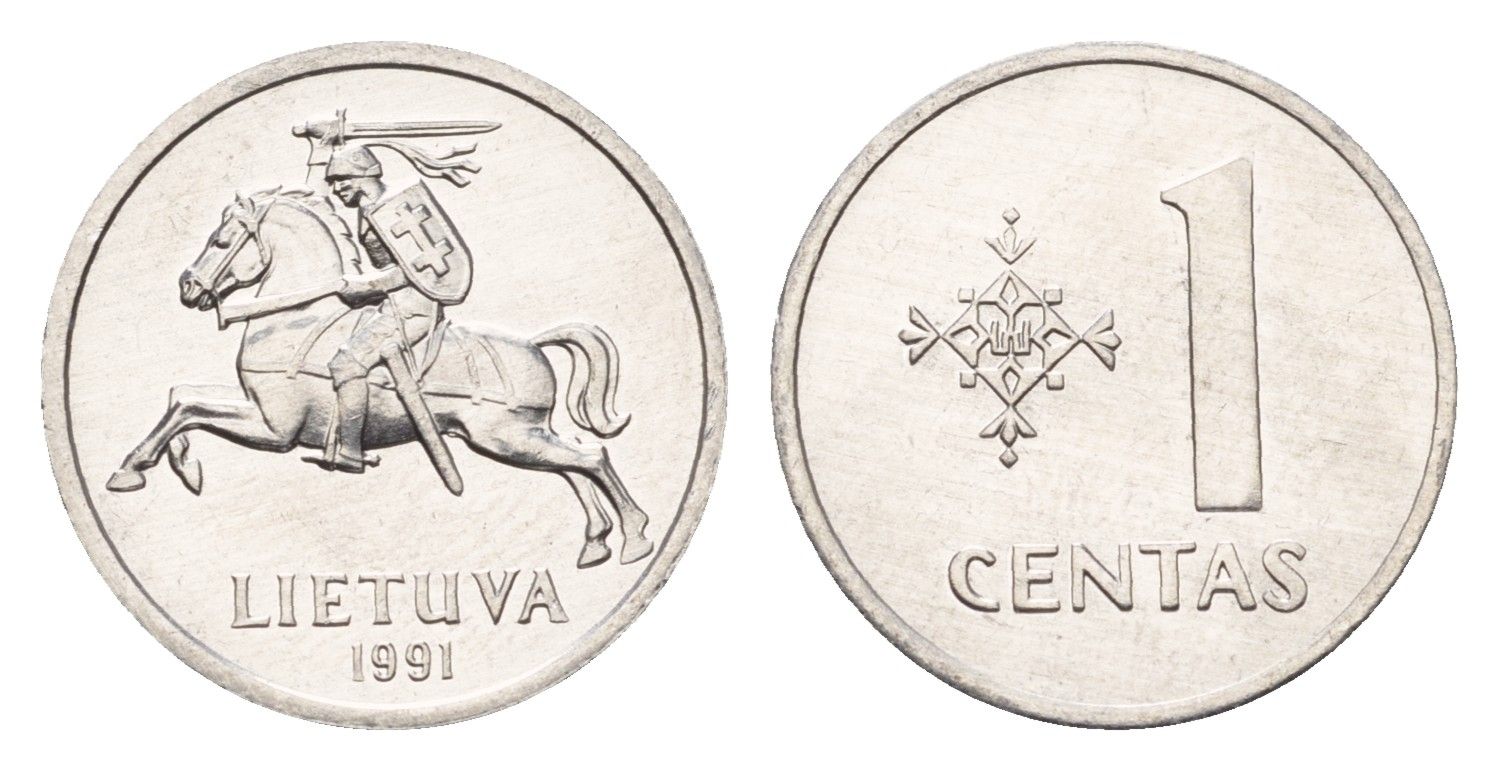 Литва 1 цент (сент) 1991 год-тип KM 85 алюминий UNC 4689-1018