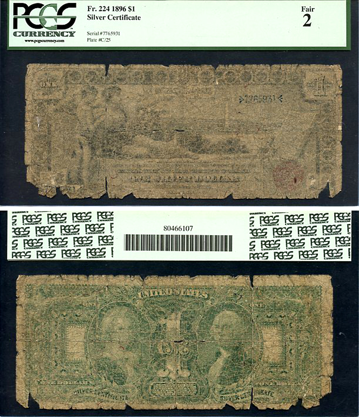 США 1 доллар 1896 серебряный сертификат, в слабе PCGS 2 Fair Fr 224 бумага    452-1-155