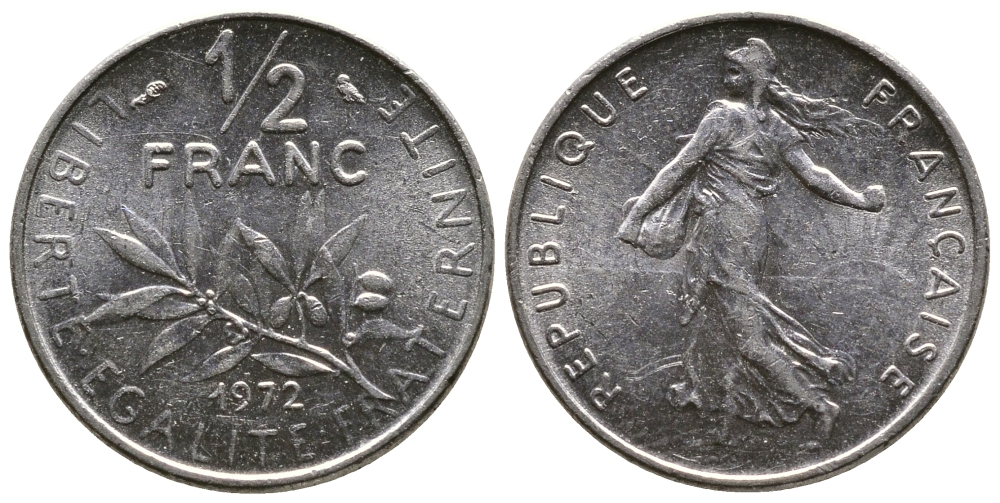 Франция 1/2 франка 1972 сеятель KM 931.1, LE FRANC 198.11 никель 26-1018