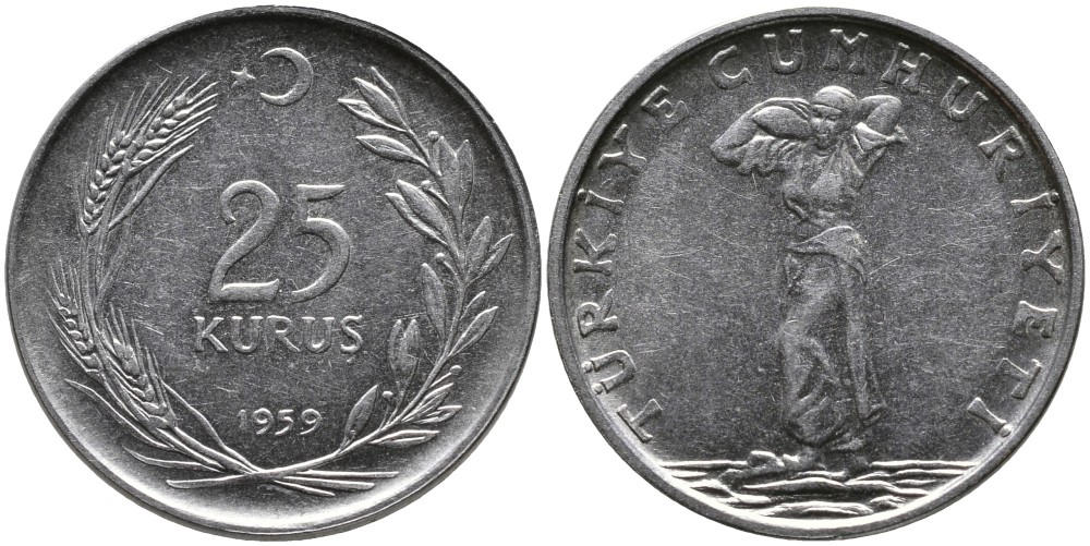 ТУРЦИЯ 25 КУРУШЕЙ 1959 KM 892.1 нержавеющая сталь 4541-536