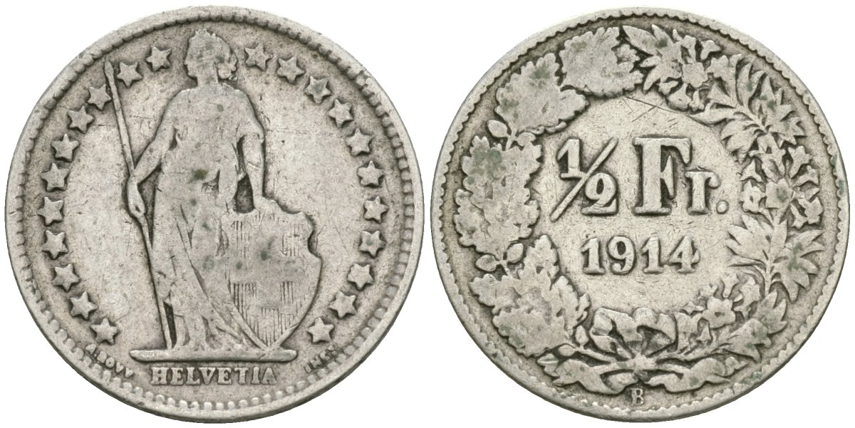 Швейцария 1/2 франка 1914 В KM 23 серебро 4576-1157