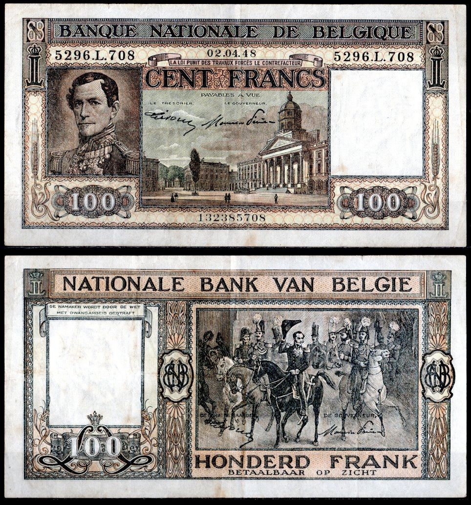 Бельгия 100 франков 1948 Pick 126 (2) бумага 7457-30-3-1