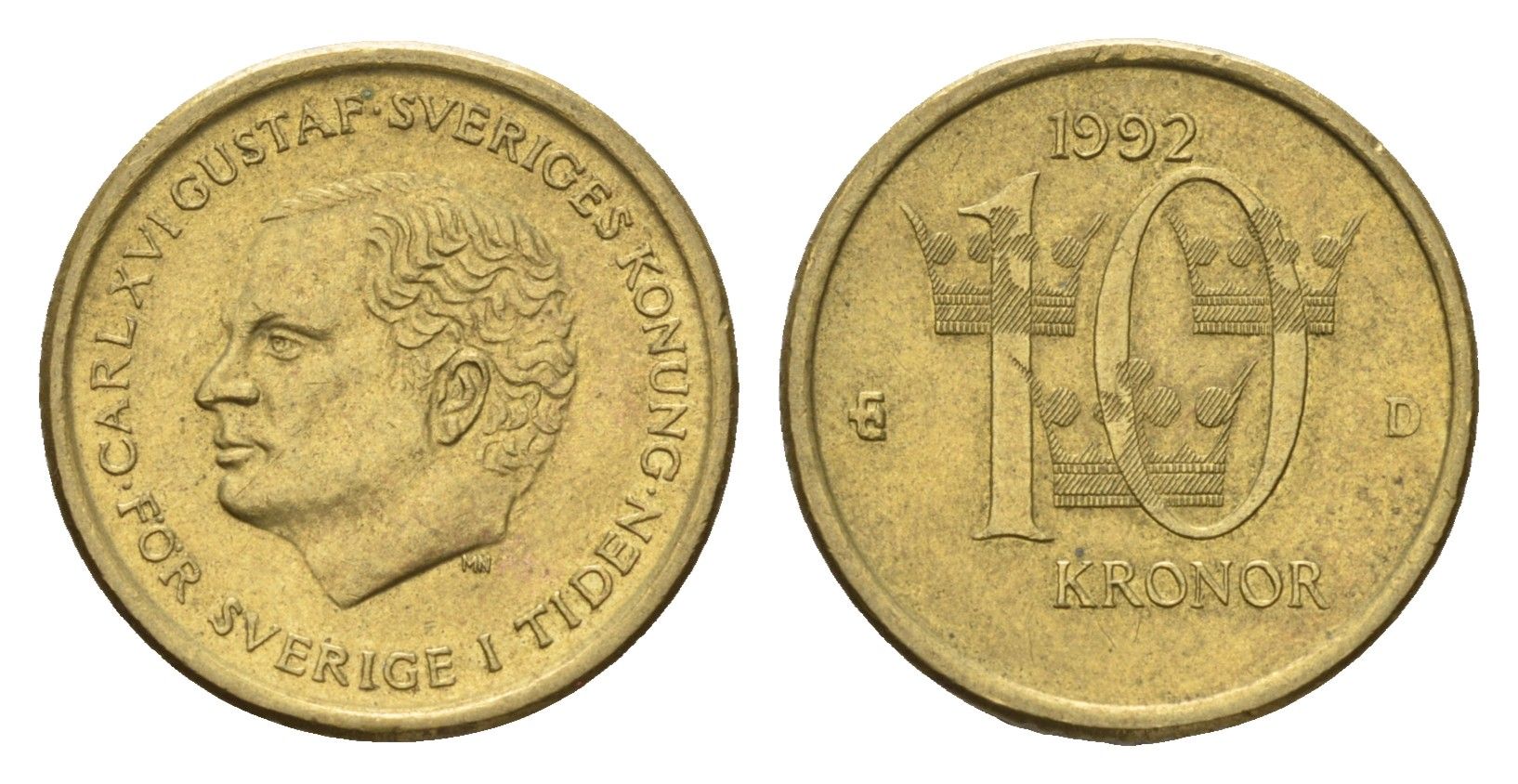 Швеция 10 крон 1992 Карл XVI Густав (1973- ) KM 877 нордик 183-354