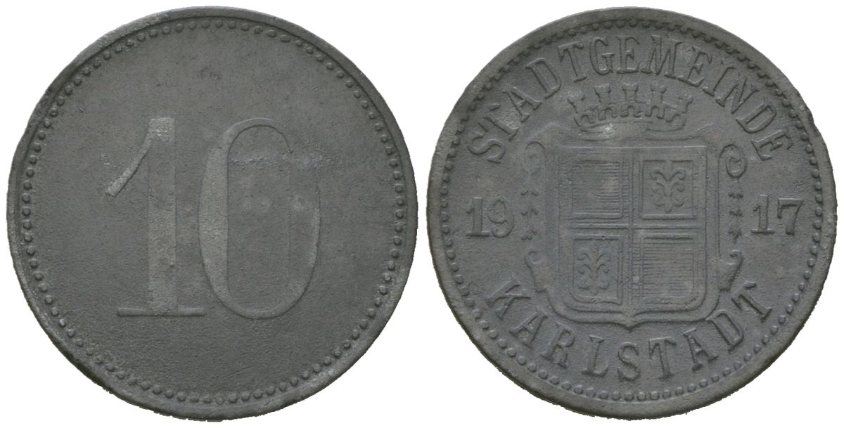 Карлштадт-на-Майне (Бавария) 10 пфеннингов 1917 Funck 233.2, Men18 16022.2 цинк 4164-354