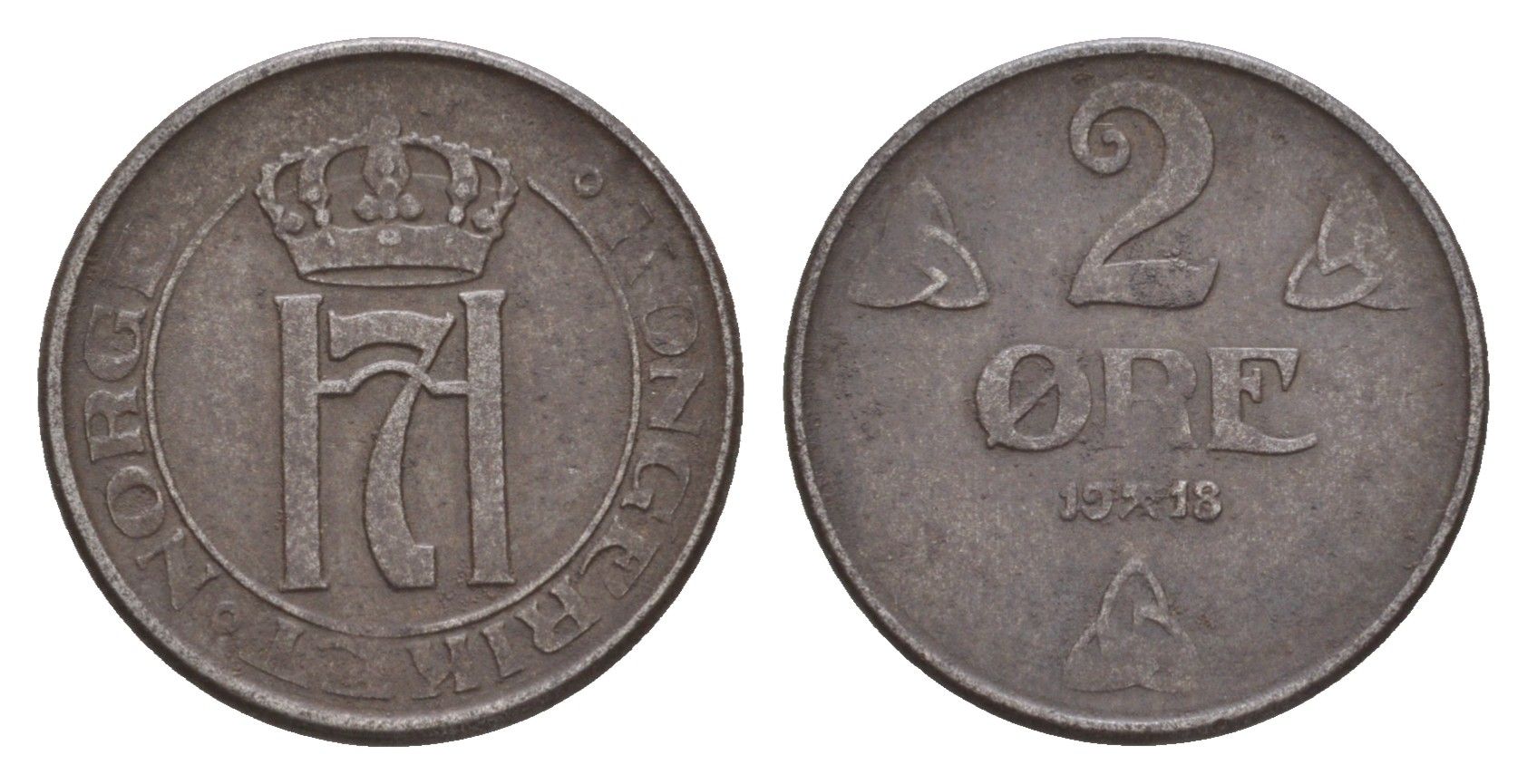 Норвегия 2 эре 1918 Хокон VII (1905-1957), редкий год KM 371a железо 1518-741