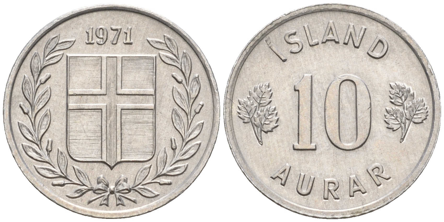 Исландия 10 эйре 1971 KM 10a алюминий 4608-142