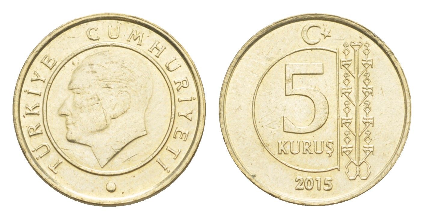 Турция 5 курушей 2015 Кемаль Ататюрк KM 1240 медь цинк никель UNC 4647-544