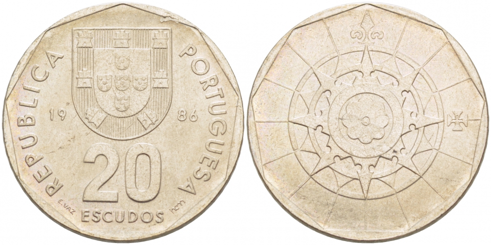ПОРТУГАЛИЯ 20 ЭСКУДО 1986 INCM KM 634.1 медно-никель 77-826