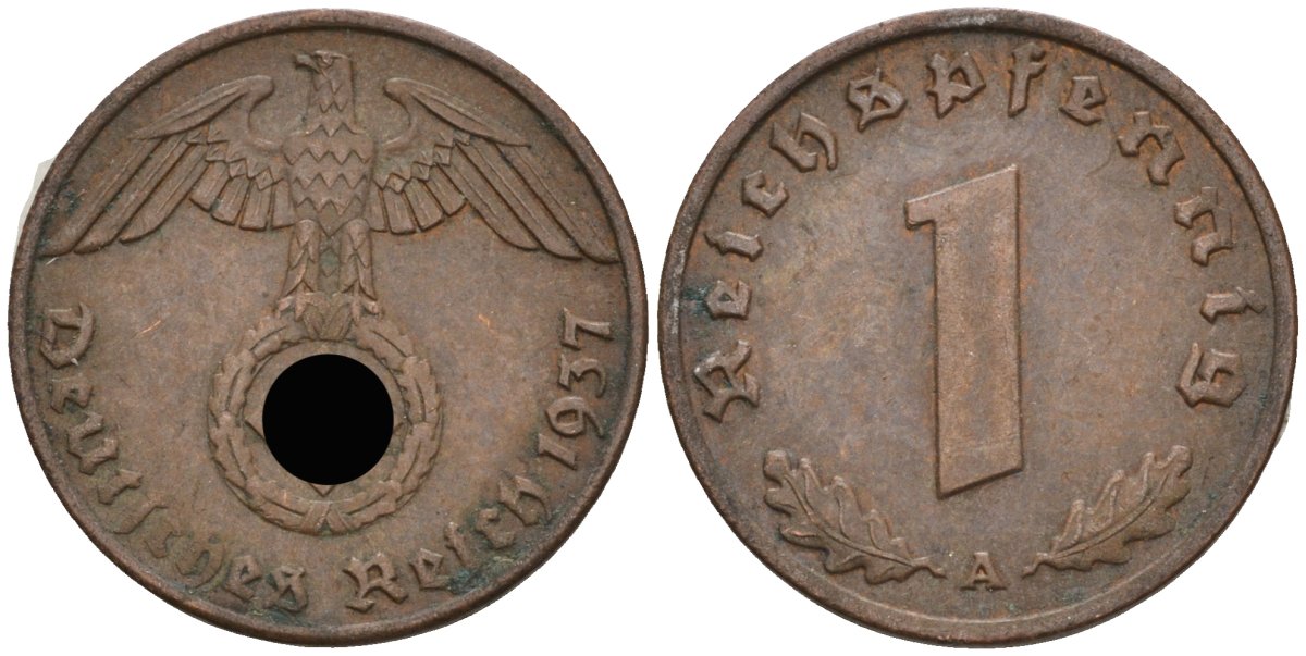 Германия 1 рейхспфенниг 1937 A KM 89, J 361 бронза 4396-229