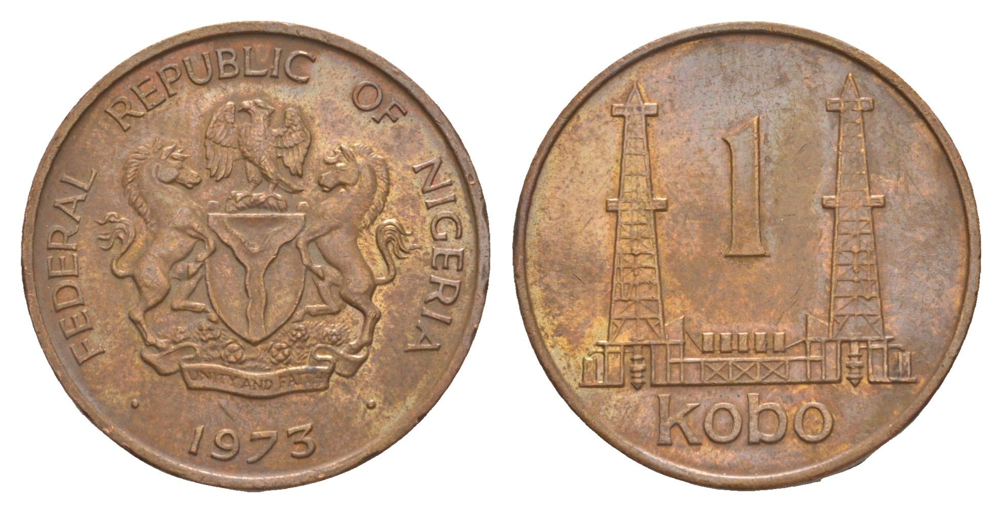 Нигерия 1 кобо 1973 KM 8.1 бронза aUNC 4642-117