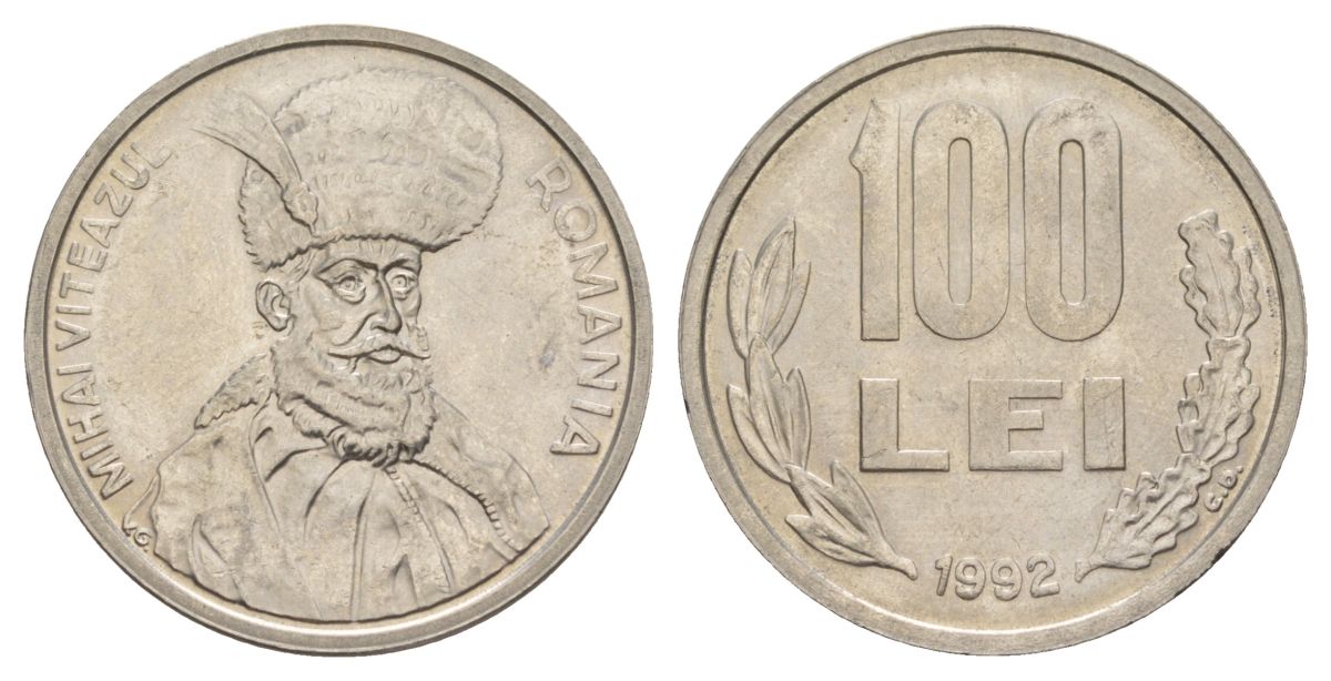 Румыния 100 леев 1992 KM 111 сталь плакированная никелем UNC 4168-1031