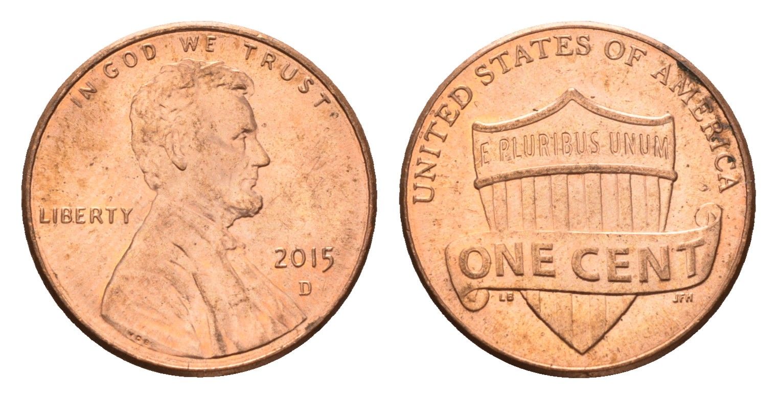 США 1 цент 2015 D, Линкольн KM 468 цинк плакированный медью 4674-727
