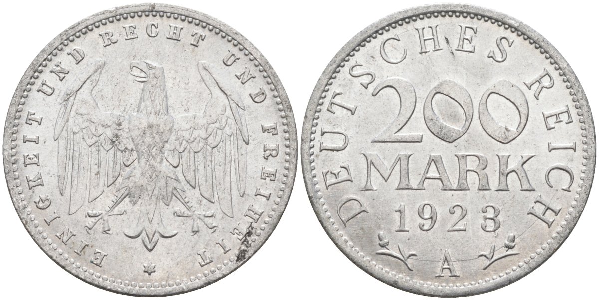Германия 200 марок 1923 A KM 35, J. 304, Weege 22 алюминий UNC 4586-252