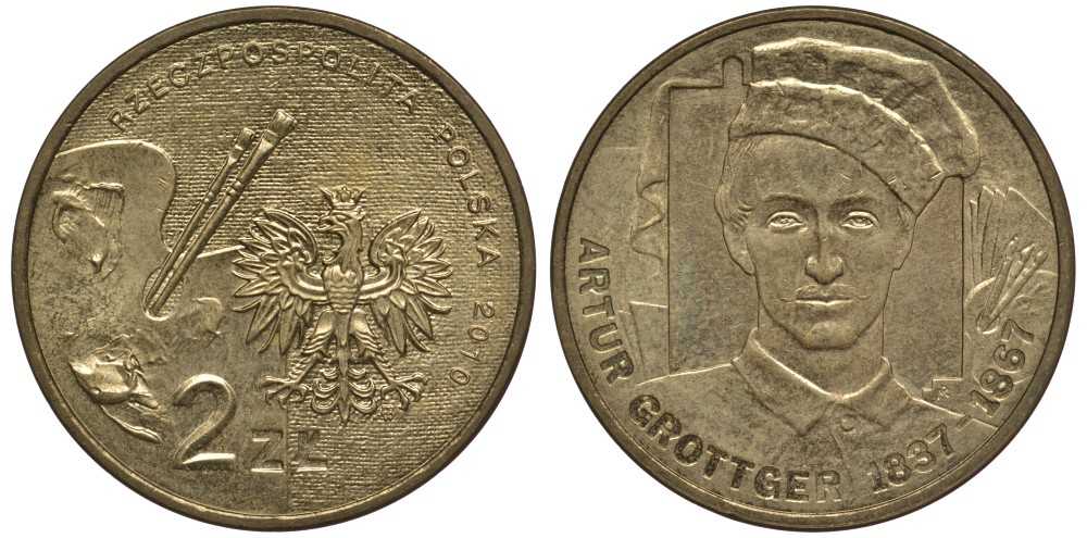 Польша 2 злотых 2010 MW, серия художники Польши, Артур Гротгер (1937-1967) KM 746 нордик 111-412