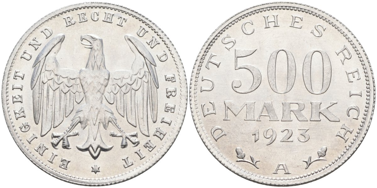 Германия 500 марок 1923 А KM 36, J.305 алюминий UNC 4587-412