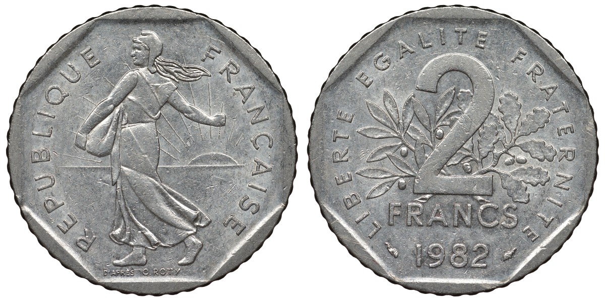 Франция 2 франка 1982 сеятель KM 942.1, Le Franc 272.6 никель 4123-433