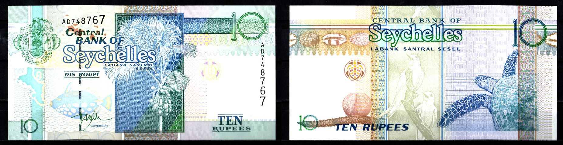 Сейшельские Острова 10 рупий ND (1998-2008) Pick 36 a бумага UNC (пресс) 8608-34-3-1