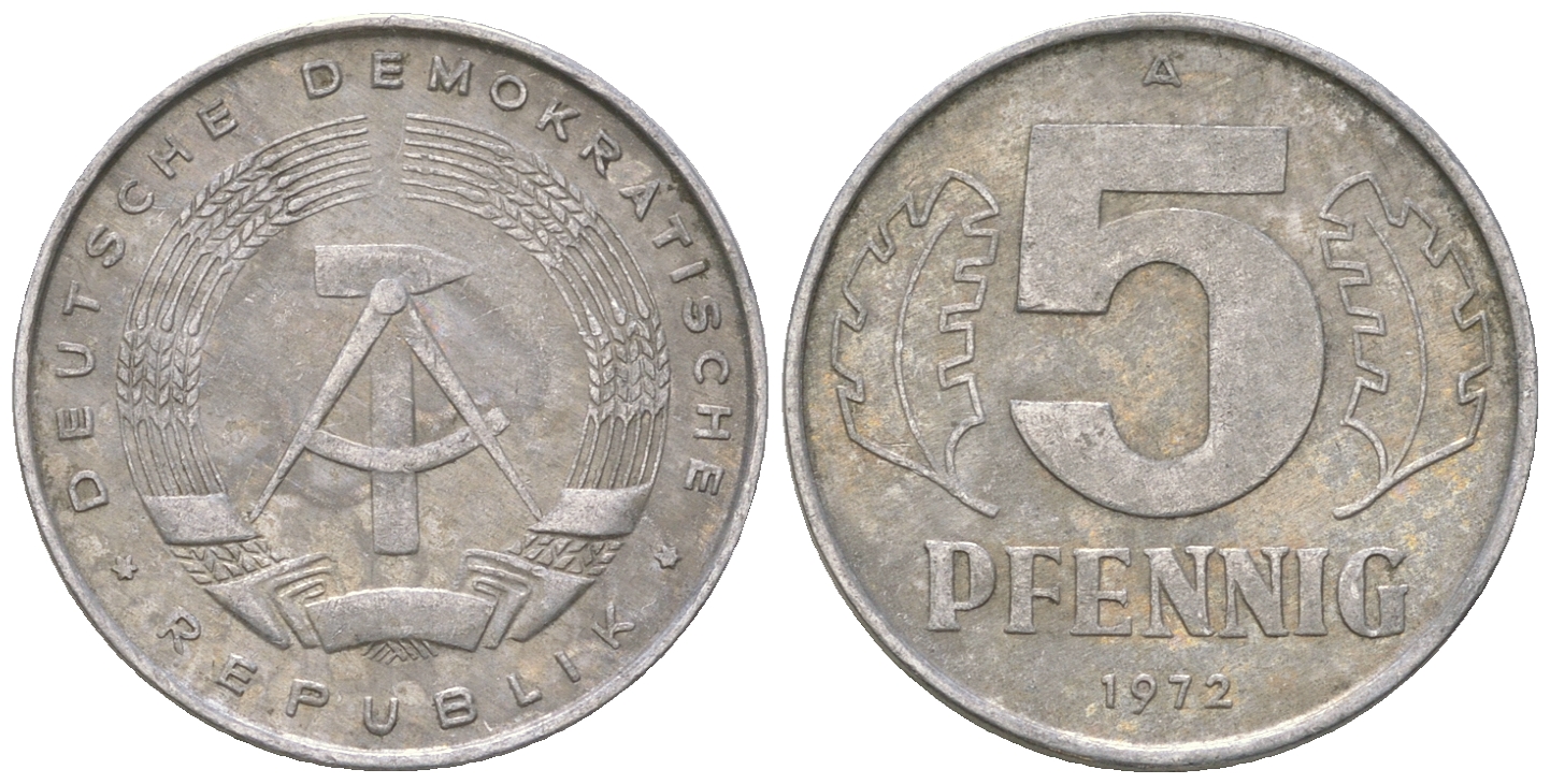 ГДР 5 пфеннигов 1972 A KM 9.1 алюминий 4625-663