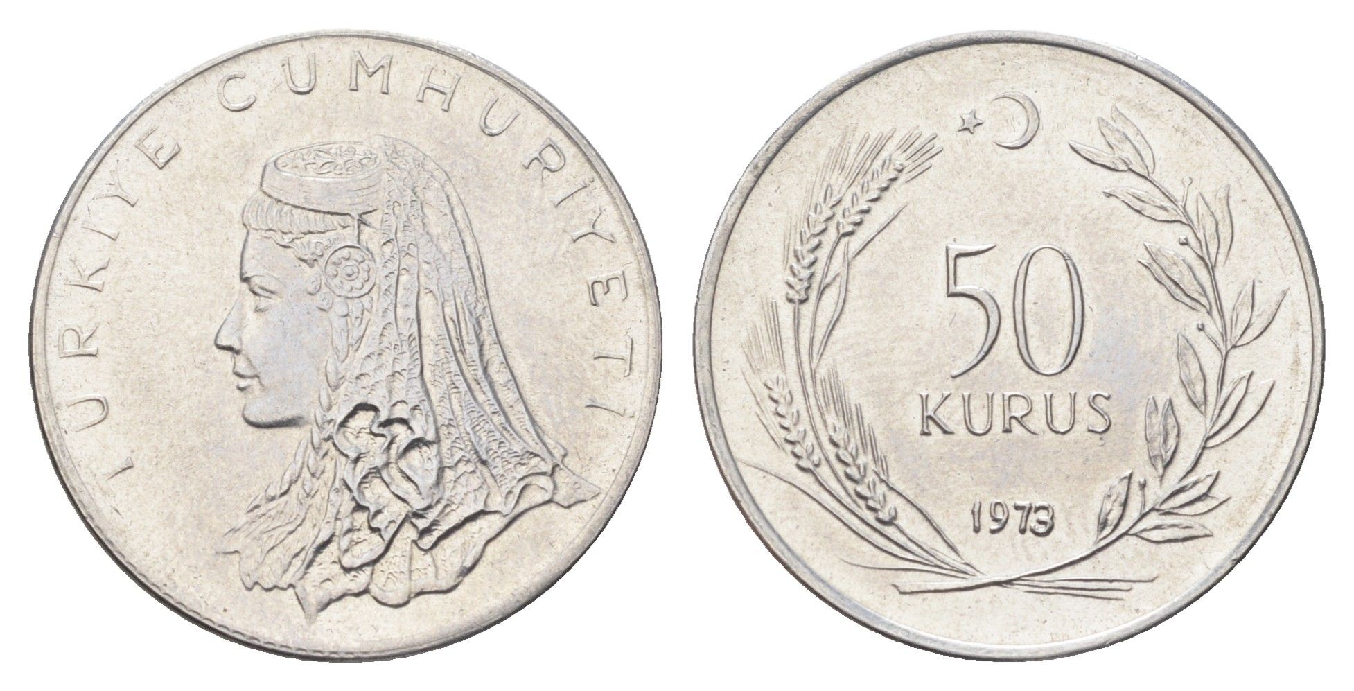 Турция 50 курушей 1973 Анатолийская невеста KM 899 нержавеющая сталь 4706-1137
