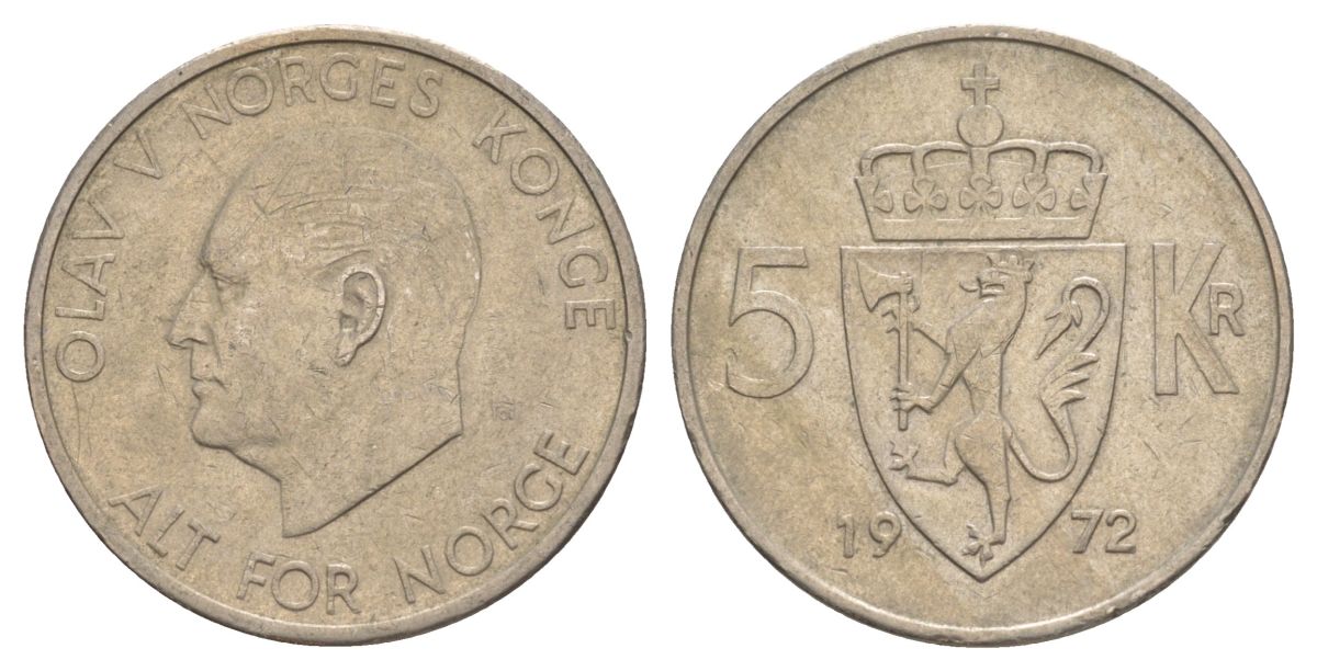 Норвегия 5 крон 1972 Улаф V (1957-1991) KM 412 медно-никель 4162-421