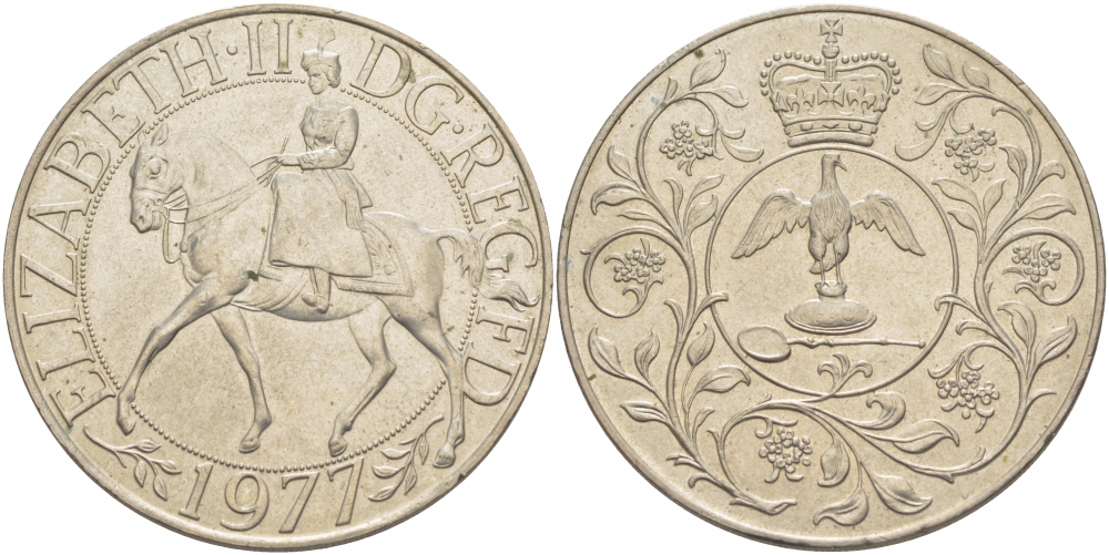 Великобритания 25 пенсов 1977 25 лет со дня коронации Елизаветы, Елизавета II (1952-2022) KM 894, Spink 4136 медно-никель UNC 118-214