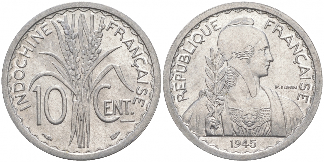 Французский Индокитай 10 центов 1945 KM 28.1 алюминий UNC 73-351