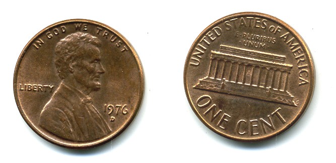 США 1 ЦЕНТ 1976 D, ЛИНКОЛЬН KM 201 медь цинк 54-224