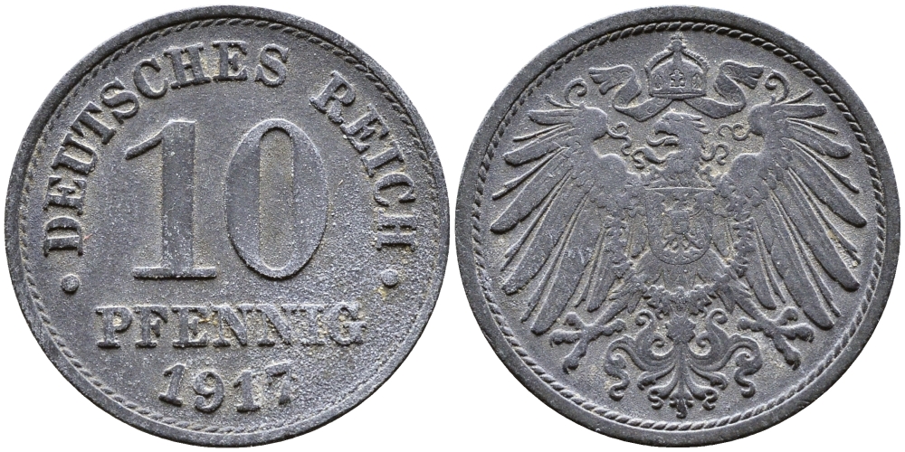ГЕРМАНИЯ 10 ПФЕННИГОВ 1917 KM 26, J. 299 цинк 89-1447