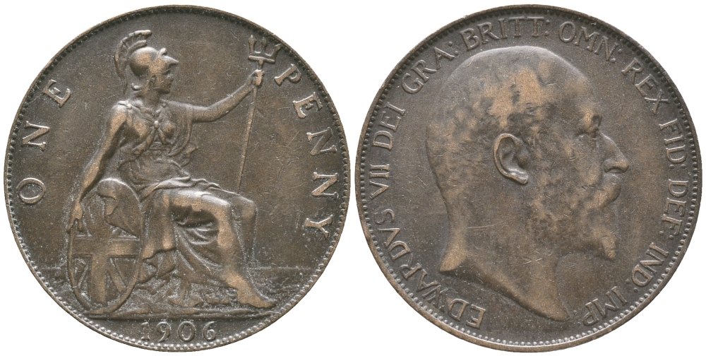 Великобритания 1 пенни 1906 Эдуард VII (1901-1910) KM 794.2, Spink 3990 бронза 32-442