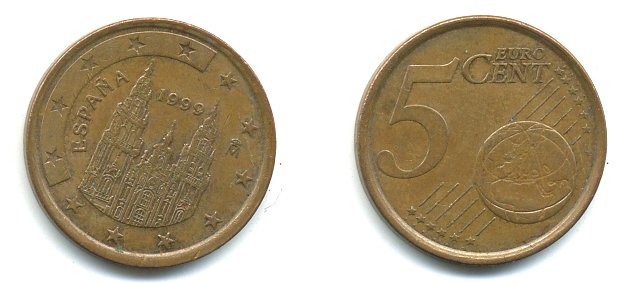 ИСПАНИЯ 5 ЕВРОЦЕНТОВ 1999 KM 1042 сталь плакированная медью 29-1144